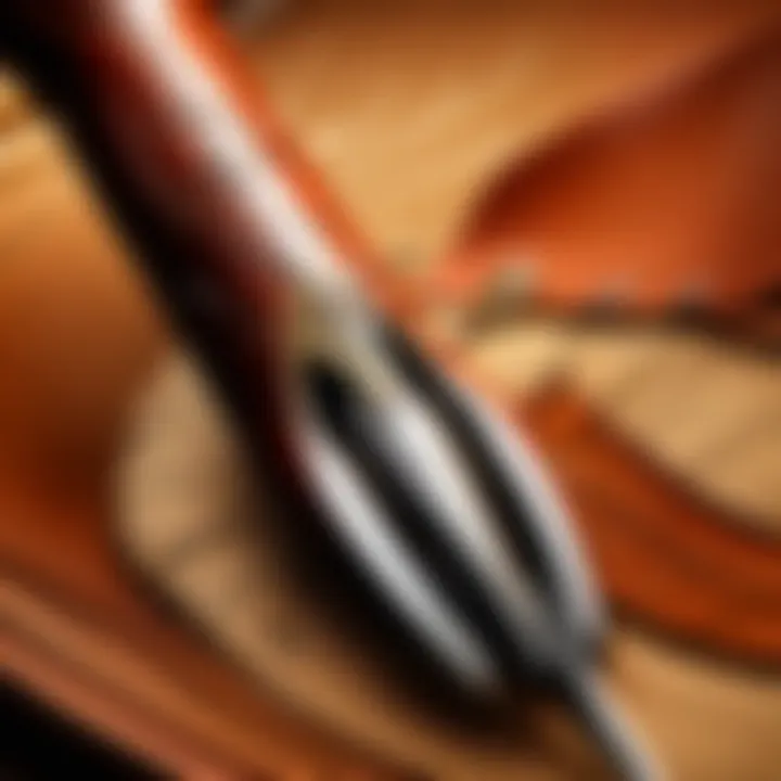 Close-up of a leatherworking awl showcasing its sharp tip and ergonomic handle.
