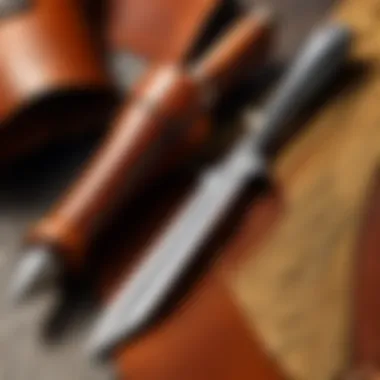 A well-maintained leatherworking awl displayed alongside cleaning tools and care products.