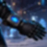 An artistic representation of shadow gloves in action within a game environment