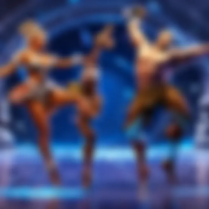 An illustration showcasing various dance moves available in different Blizzard titles.