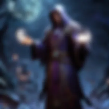 Mysterious figure casting spell under moonlight