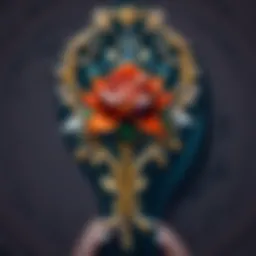 An ornate vintage witch needle threader with intricate floral patterns